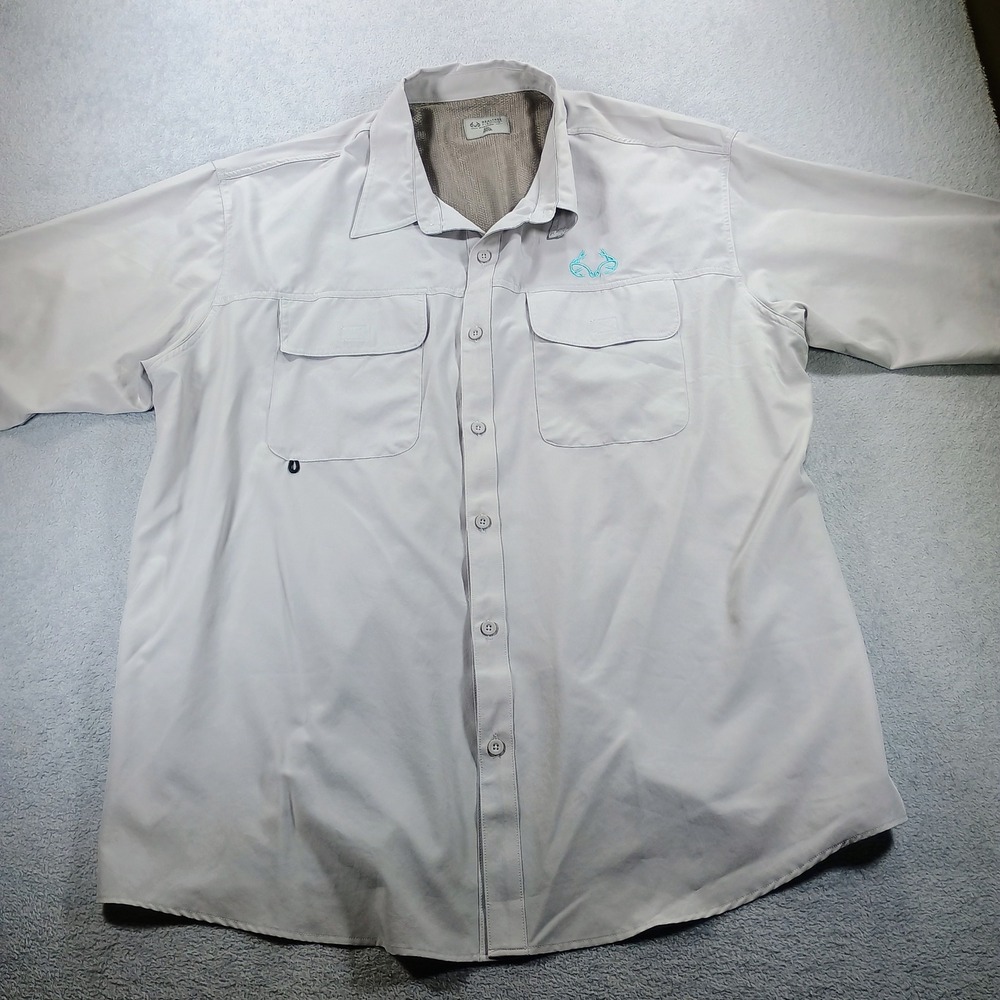 Realtree Fishing Mens Button Down Shirt Grey 3XL Ventilated Performance